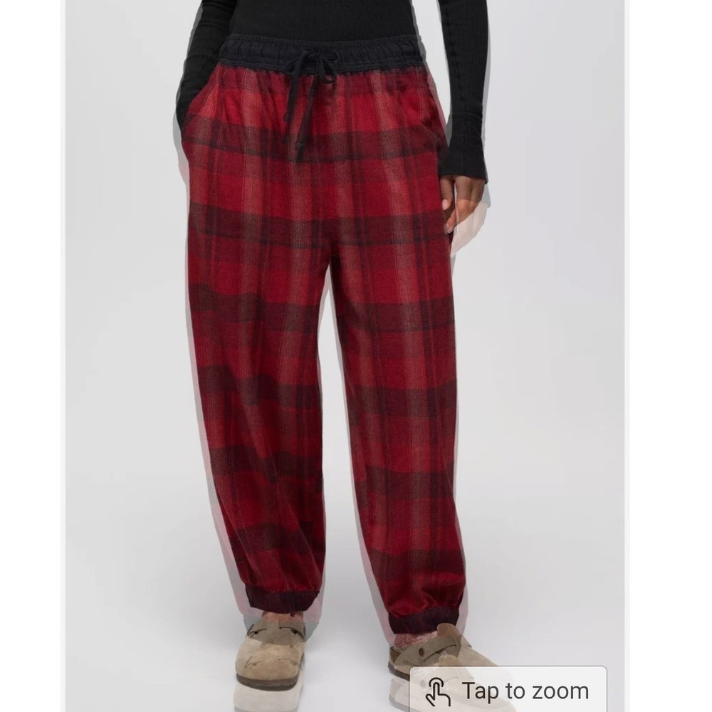 Prana Cabin Core Retrograde Plaid Jogger Pants Womens Large Red Black Cozy - Picture 4 of 8